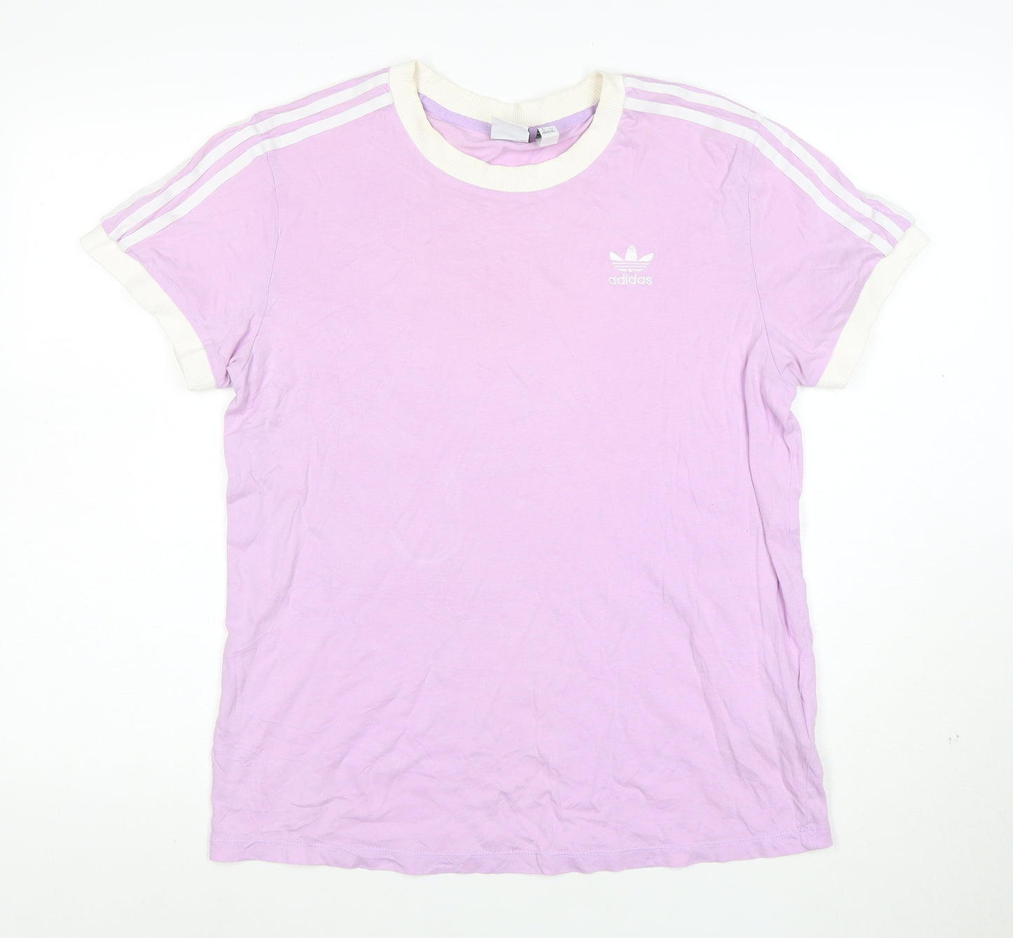 Adidas Womens Purple Ringer T-Shirt Size 10 Short Sleeve Cotton Top