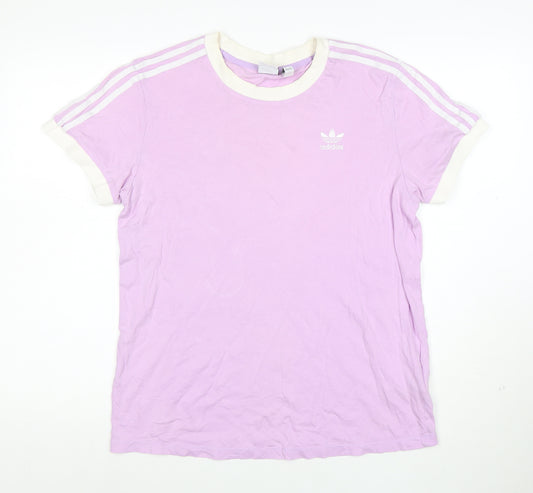 Adidas Womens Purple Ringer T-Shirt Size 10 Short Sleeve Cotton Top