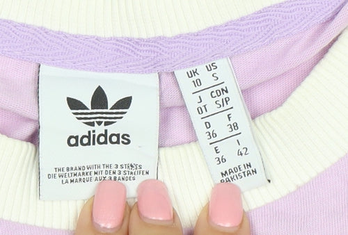 Adidas Womens Purple Ringer T-Shirt Size 10 Short Sleeve Cotton Top