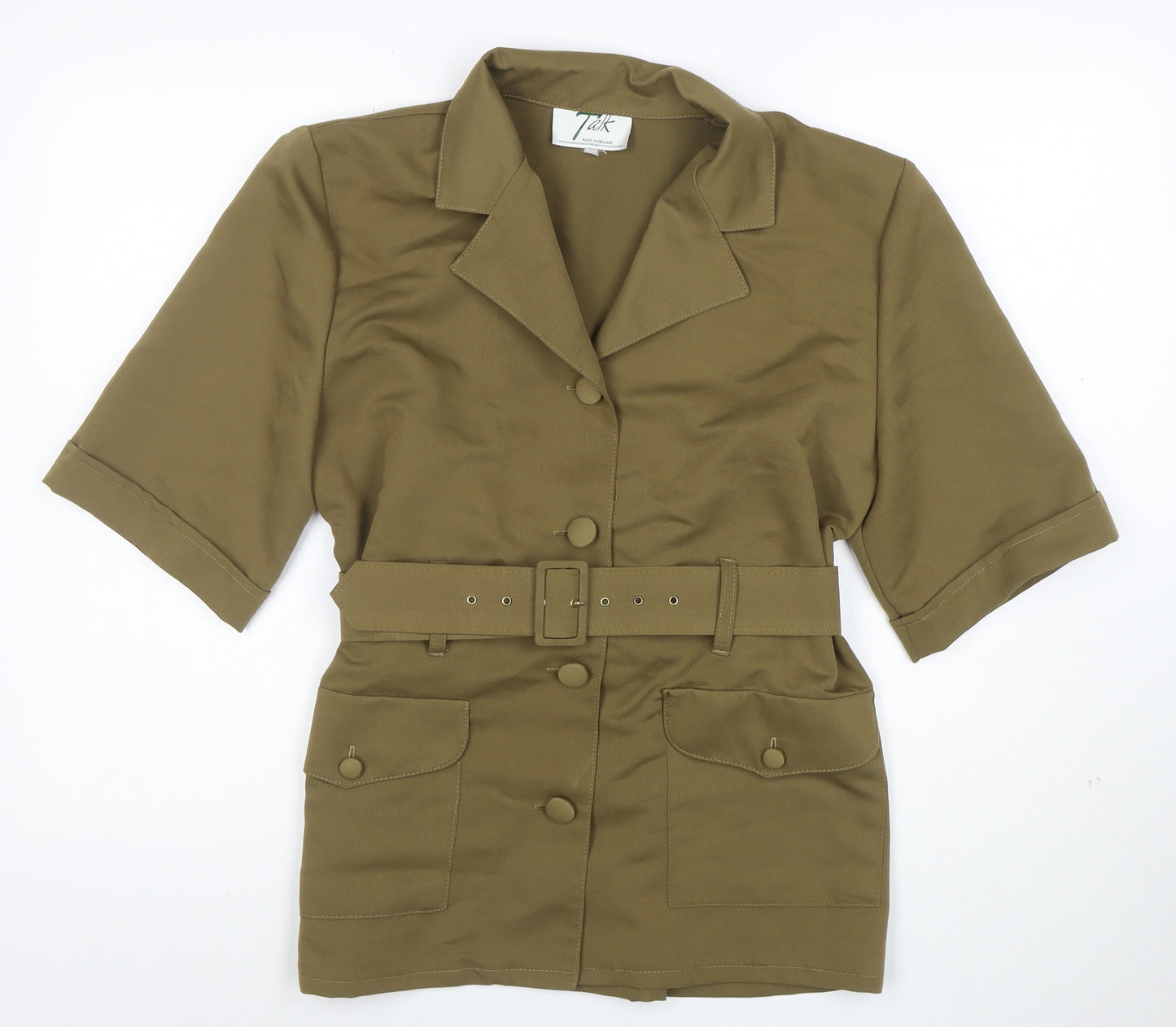 Talk Women’s Khaki Belted Short Sleeve Suit Jacket Size 10 Made in England