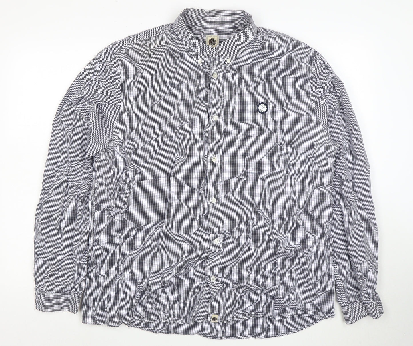 Blue Blood Mens Blue 2XL Classic Fit Checked Cotton Button-Up Shirt
