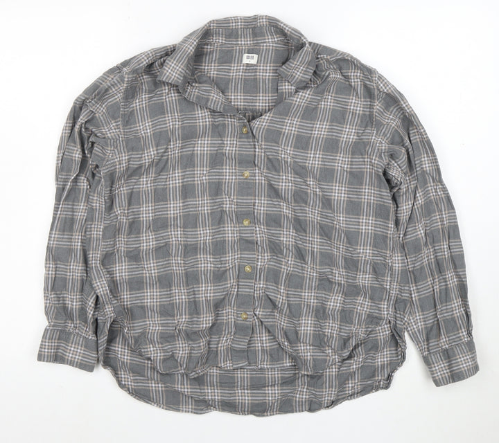 Uniqlo Men's Grey Check Button-Up Casual Shirt Size M