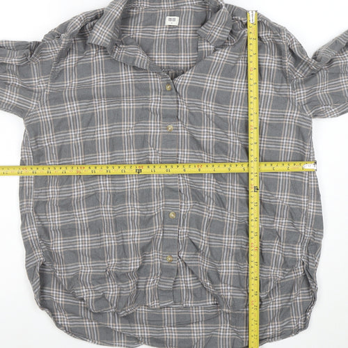 Uniqlo Men's Grey Check Button-Up Casual Shirt Size M