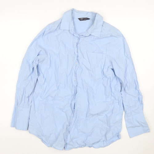 Marks and Spencer Women Blue Size 12 Cotton Long Sleeve Button-Up Shirt