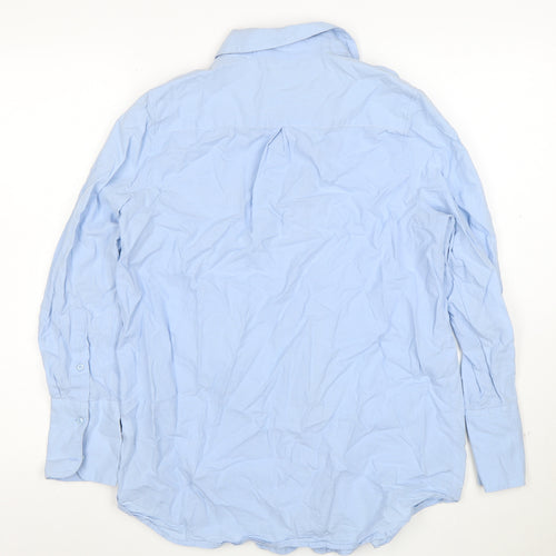 Marks and Spencer Women Blue Size 12 Cotton Long Sleeve Button-Up Shirt
