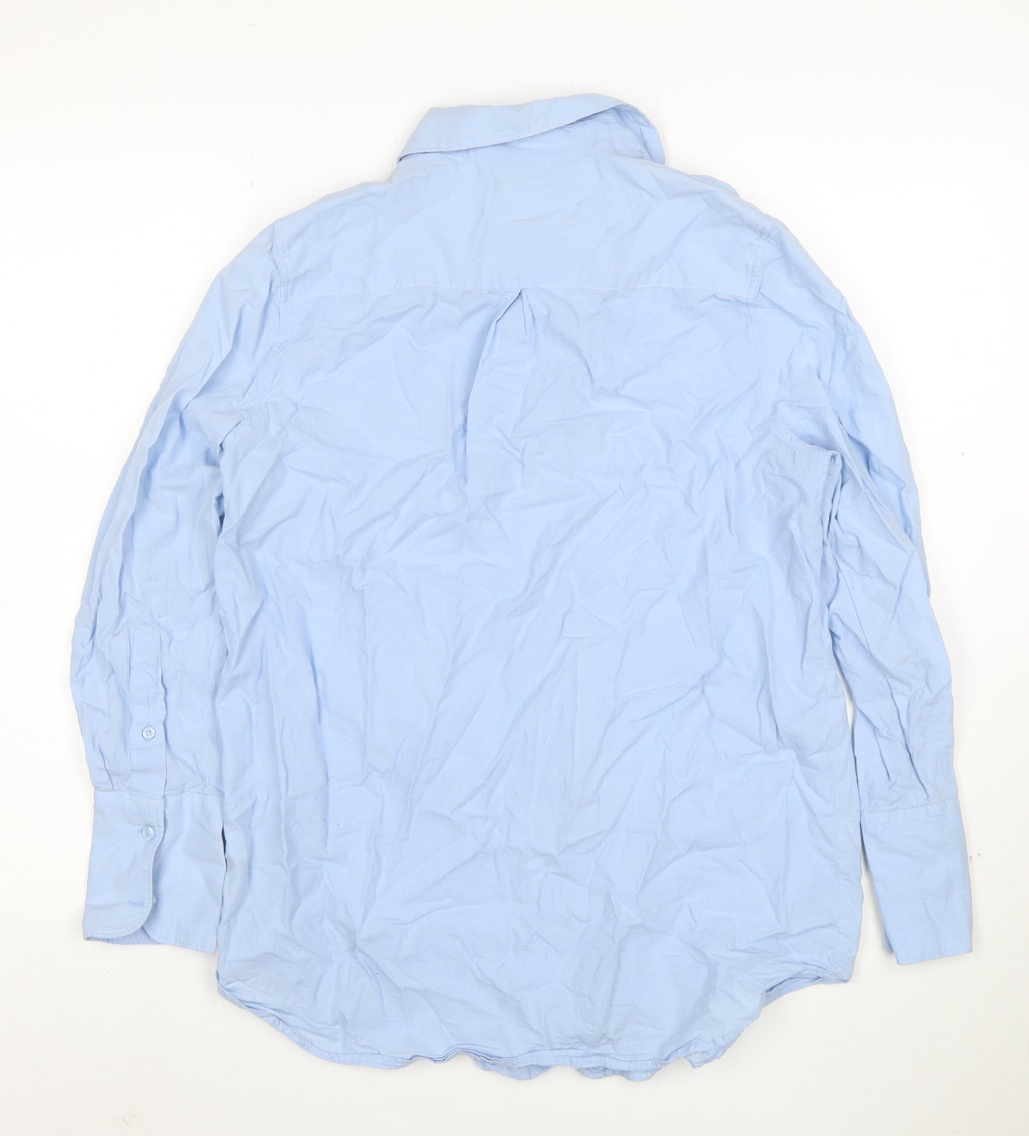 Marks and Spencer Women Blue Size 12 Cotton Long Sleeve Button-Up Shirt