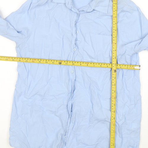Marks and Spencer Women Blue Size 12 Cotton Long Sleeve Button-Up Shirt