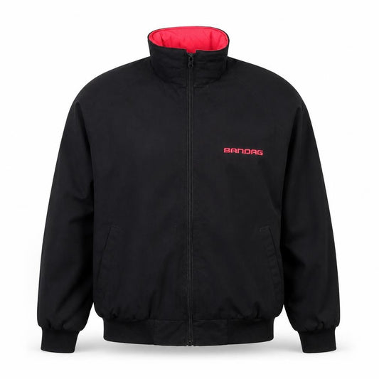 Front view of Swingster Women’s Black Bomber Jacket M Logo Zip Lined Workwear