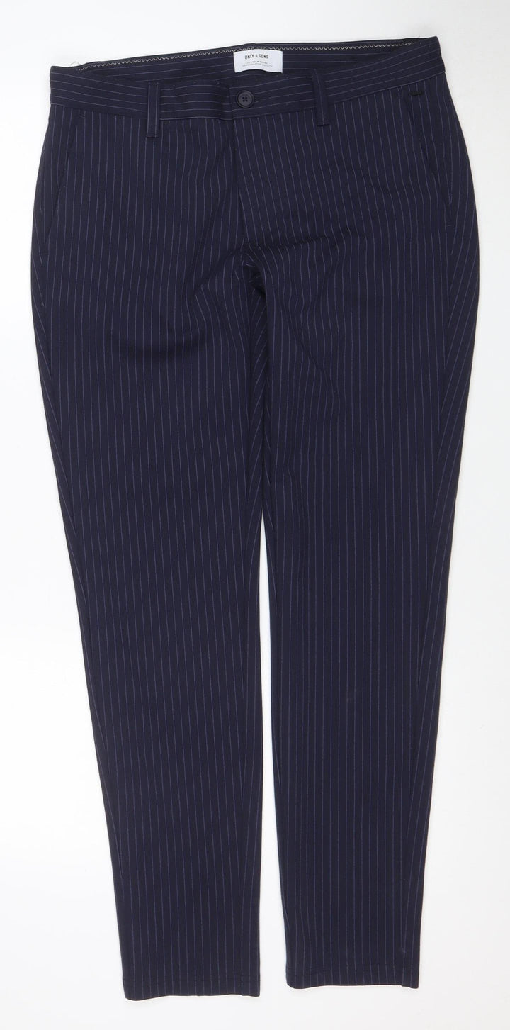ONLY & SONS Womens Blue Pinstripe Slim Fit Chino Trousers L