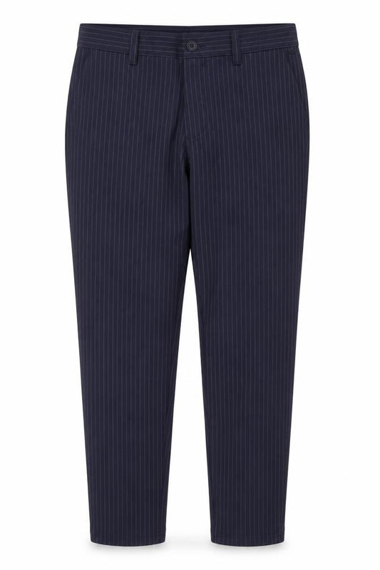 Front view of Only & Sons women’s blue pinstripe slim fit chino trousers l