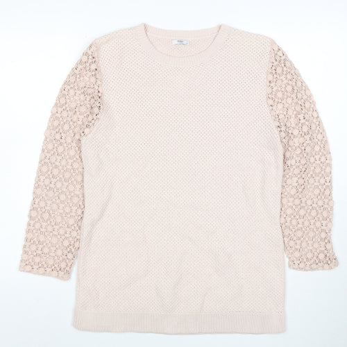 Cotton Traders Women Pale Blush Cotton Lace Sleeve Jumper Size 16