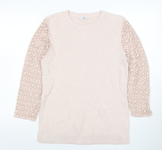 Cotton Traders Women Pale Blush Cotton Lace Sleeve Jumper Size 16