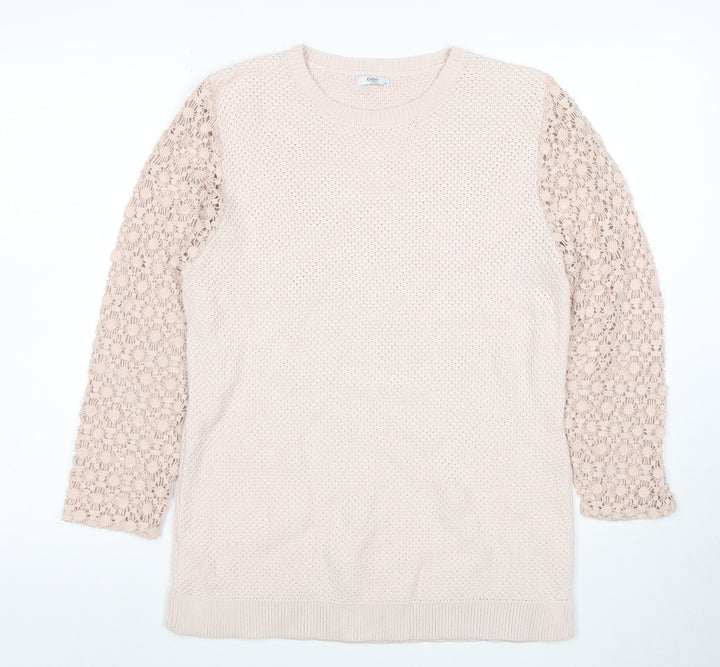 Cotton Traders Women Pale Blush Cotton Lace Sleeve Jumper Size 16