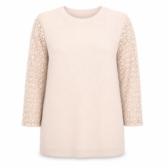 Front view of Cotton Traders Women Pale Blush Cotton Lace Sleeve Jumper, size 16