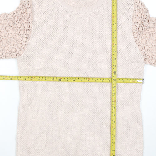 Cotton Traders Women Pale Blush Cotton Lace Sleeve Jumper Size 16