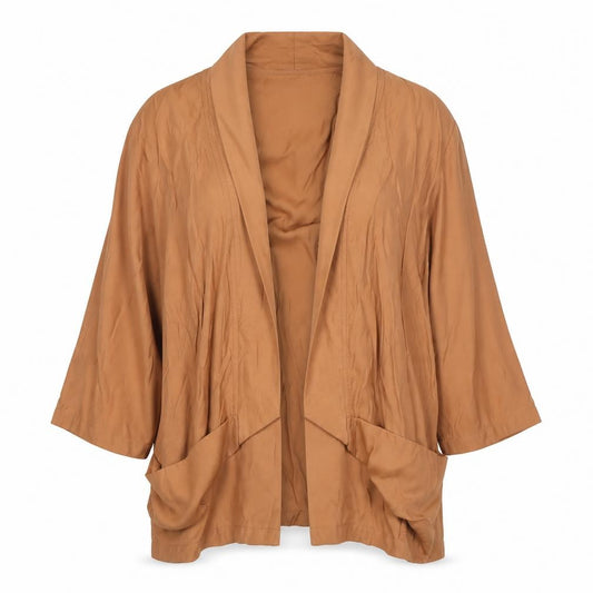 Front view of Hearts & Bows Women Brown, size 12, Relaxed Mid-Length Open Jacket