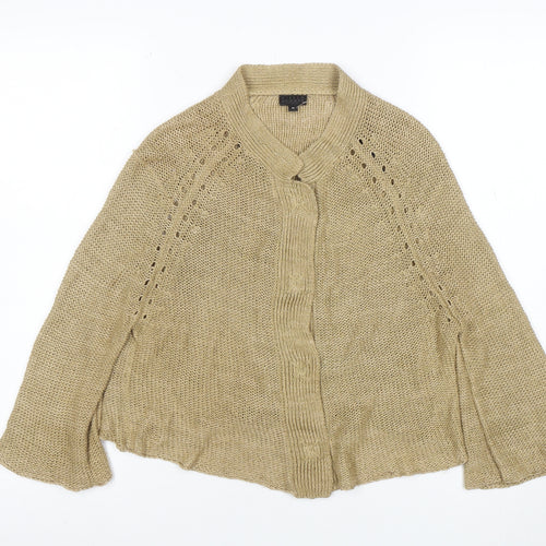Hikaru Beige 100% Linen Womens Cardigan M Open Knit Relaxed Fit