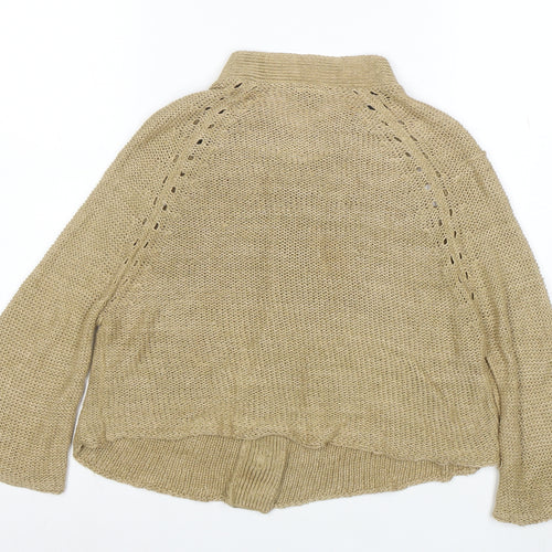 Hikaru Beige 100% Linen Womens Cardigan M Open Knit Relaxed Fit