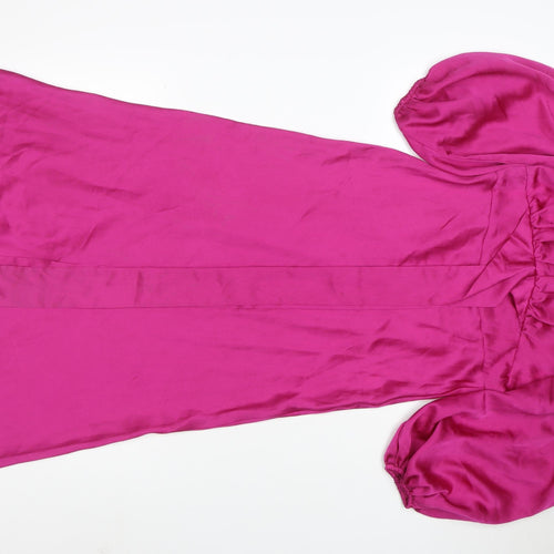 Quiz Women's Pink Puff Sleeve Off Shoulder Midi Dress Size 10