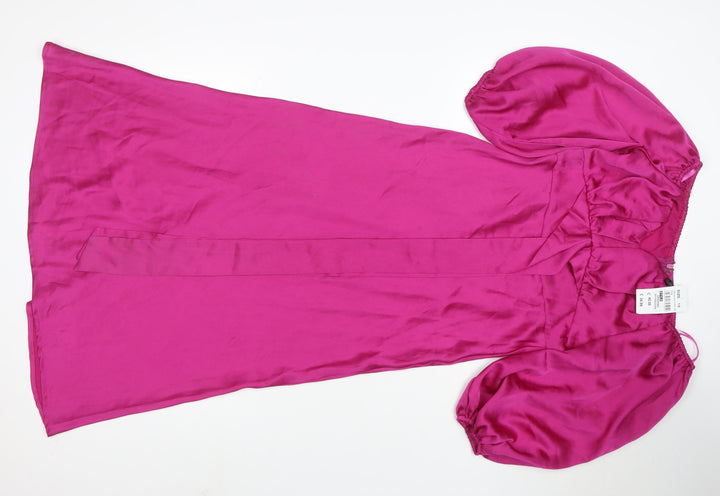 Quiz Women's Pink Puff Sleeve Off Shoulder Midi Dress Size 10