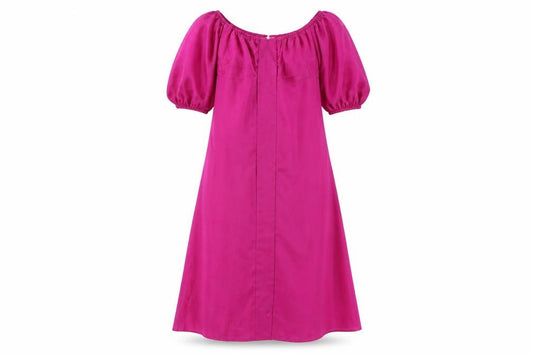 Front view of Quiz Women's Pink Puff Sleeve Off Shoulder Midi Dress, size 10