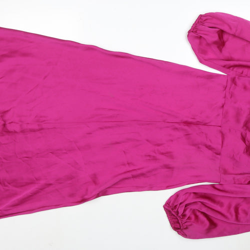 Quiz Women's Pink Puff Sleeve Off Shoulder Midi Dress Size 10