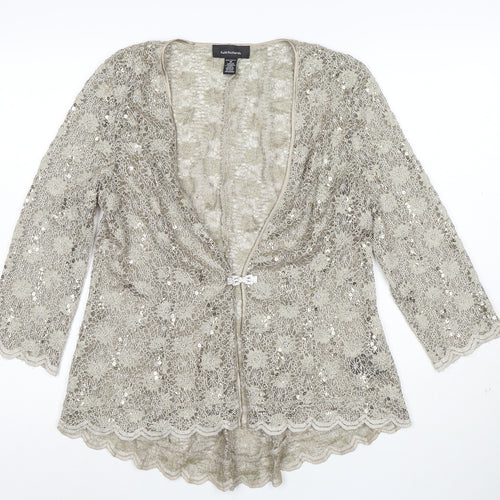 R&M Richards Women's Gold Lace Sequin 3/4 Sleeve Cardigan Size 12