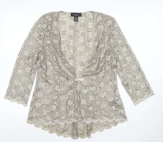 R&M Richards Women's Gold Lace Sequin 3/4 Sleeve Cardigan Size 12