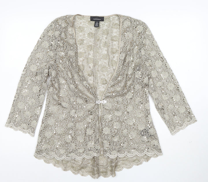 R&M Richards Women's Gold Lace Sequin 3/4 Sleeve Cardigan Size 12