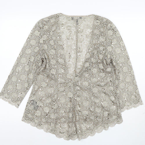 R&M Richards Women's Gold Lace Sequin 3/4 Sleeve Cardigan Size 12