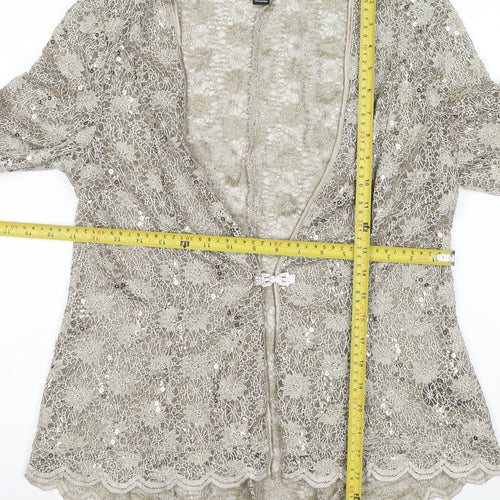 R&M Richards Women's Gold Lace Sequin 3/4 Sleeve Cardigan Size 12