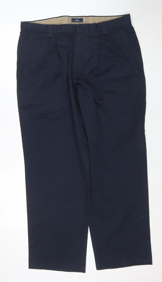 Dockers Men's Blue Cotton Pleated Chino Trousers W36 L34 XL Relaxed Fit
