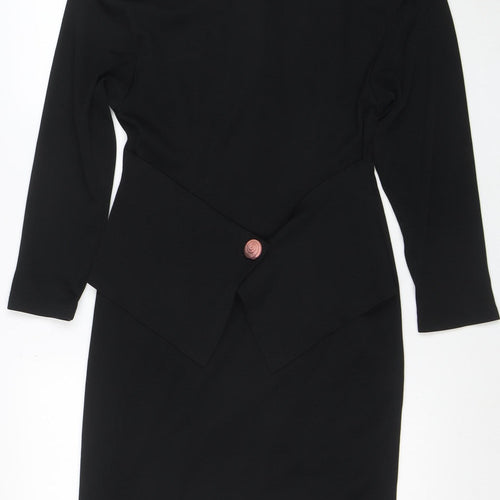 Lavati Women Black L Vintage Sheath Knee Length Long Sleeve Dress
