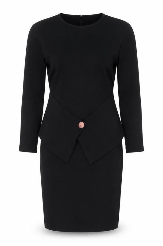 Front view of Lavati Women Black L Vintage Sheath Knee Length Long Sleeve Dress