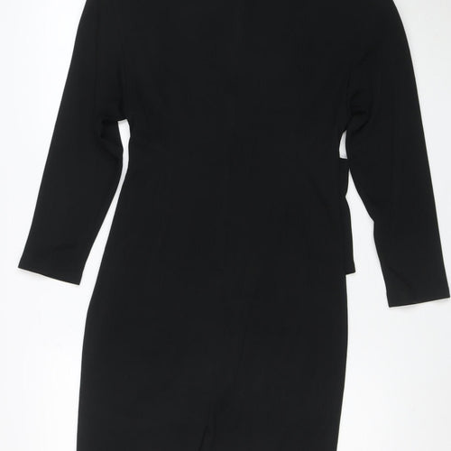 Lavati Women Black L Vintage Sheath Knee Length Long Sleeve Dress