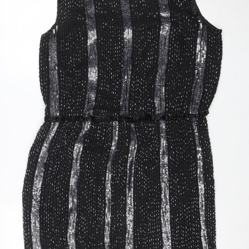 Papell Boutique Women’s Black Sequin Sheath Dress L Sleeveless Vintage Evening