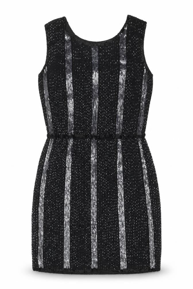 Papell Boutique Women’s Black Sequin Sheath Dress L Sleeveless Vintage Evening
