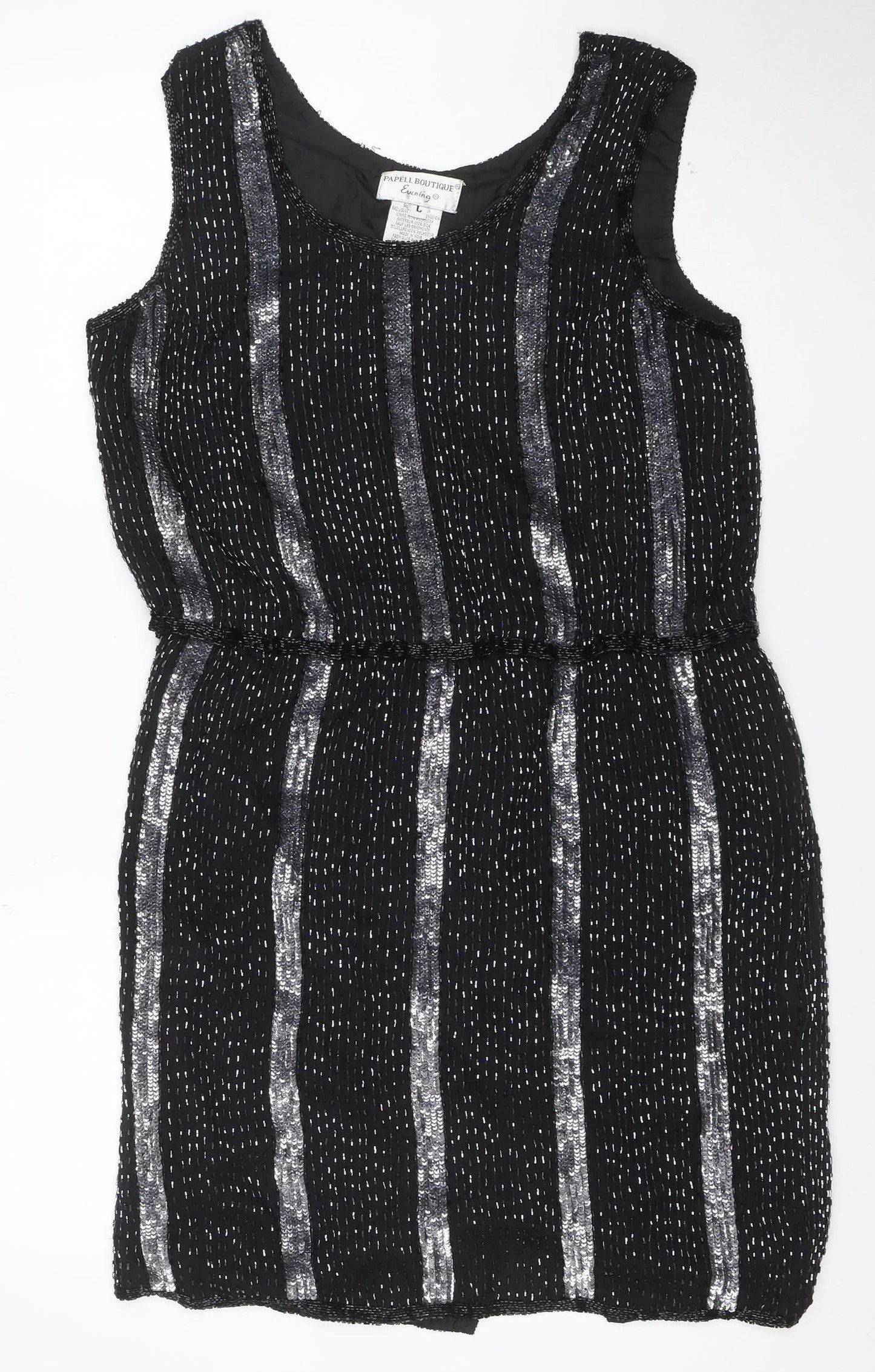 Papell Boutique Women’s Black Sequin Sheath Dress L Sleeveless Vintage Evening