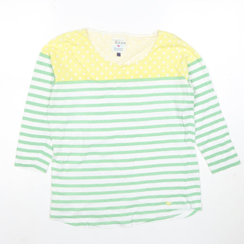 Country Rose Women's Multicoloured Striped 3/4 Sleeve Cotton T-Shirt Size S