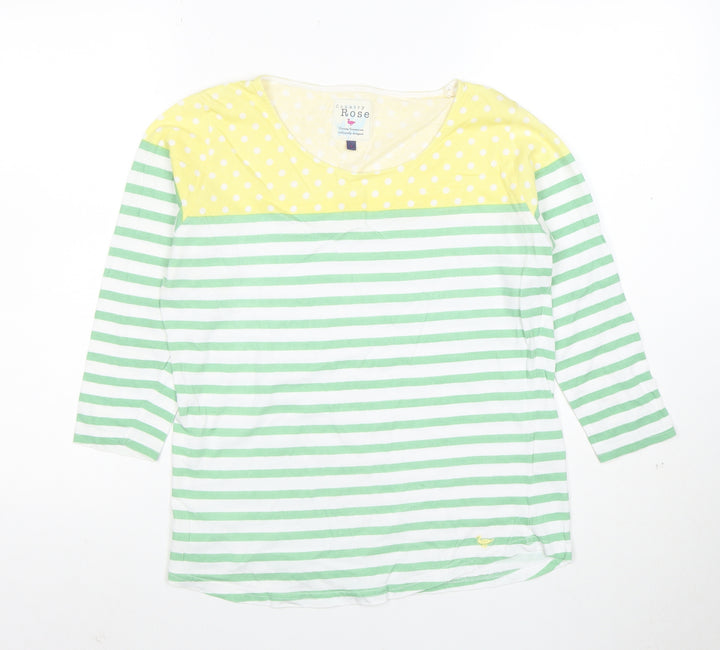 Country Rose Women's Multicoloured Striped 3/4 Sleeve Cotton T-Shirt Size S