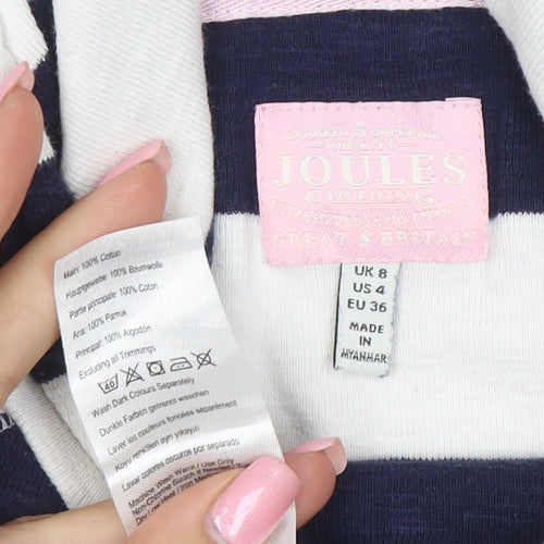 Joules Women's Navy Stripe Cotton Hoodie UK 8 Long Sleeve Casual