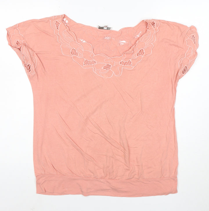 Rocha.John Rocha Women Pink Floral Embroidered Petite Viscose Tunic Top Size 16