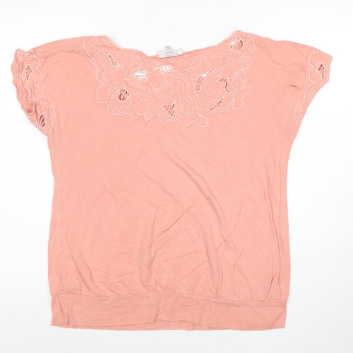 Rocha.John Rocha Women Pink Floral Embroidered Petite Viscose Tunic Top Size 16
