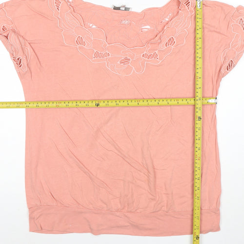 Rocha.John Rocha Women Pink Floral Embroidered Petite Viscose Tunic Top Size 16