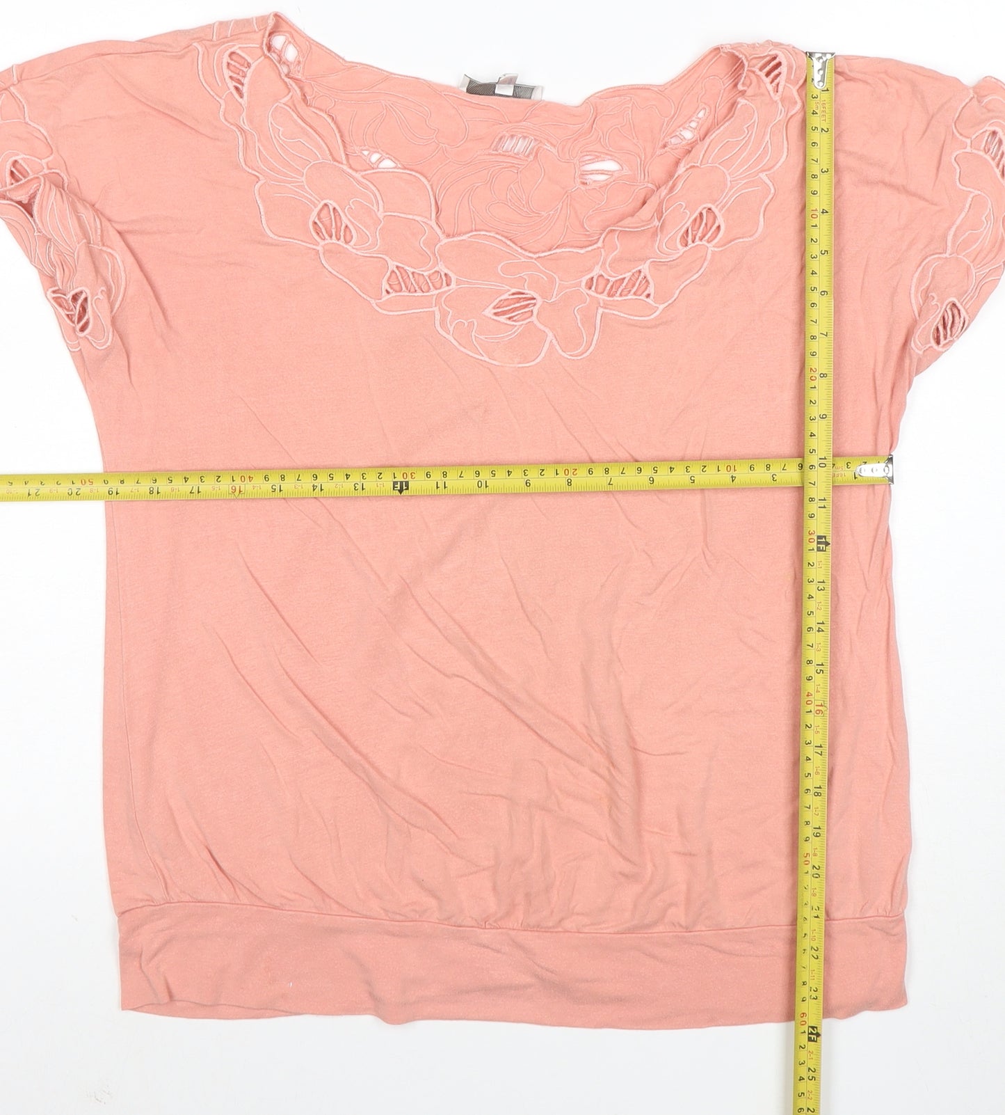 Rocha.John Rocha Women Pink Floral Embroidered Petite Viscose Tunic Top Size 16