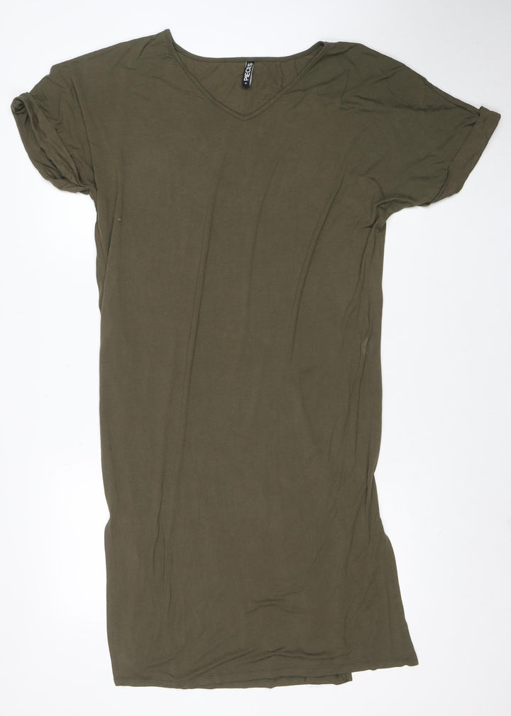 Pieces Women’s Green T-Shirt Dress Medium Jersey Casual
