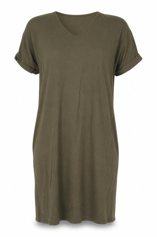 Front view of Pieces Women’s Green T-Shirt Dress Medium Jersey Casual