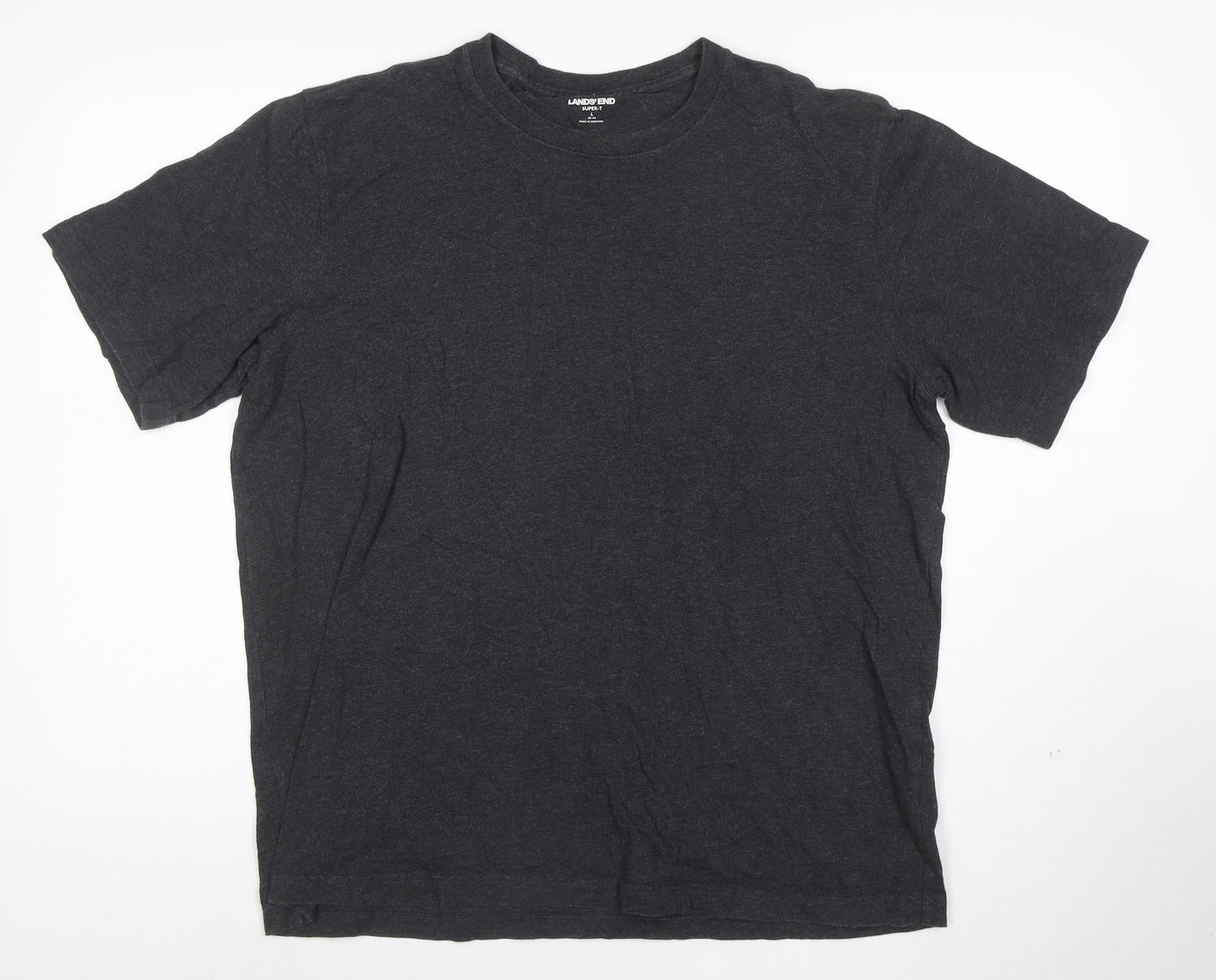 Lands' End Men's Black Crew Neck Short Sleeve Cotton T-Shirt Size L