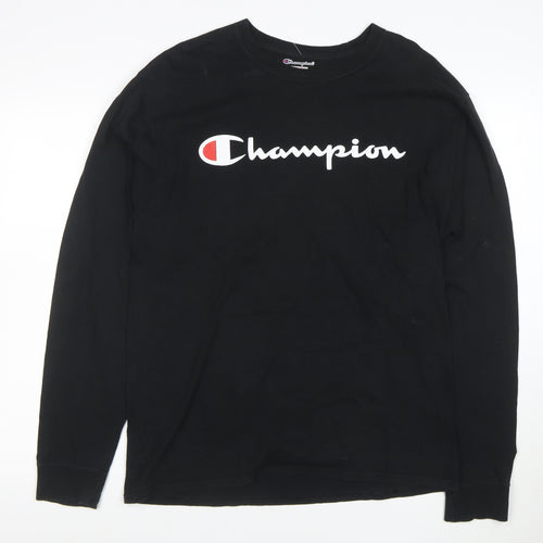 Champion Men's Black Long Sleeve Logo T-Shirt Size L