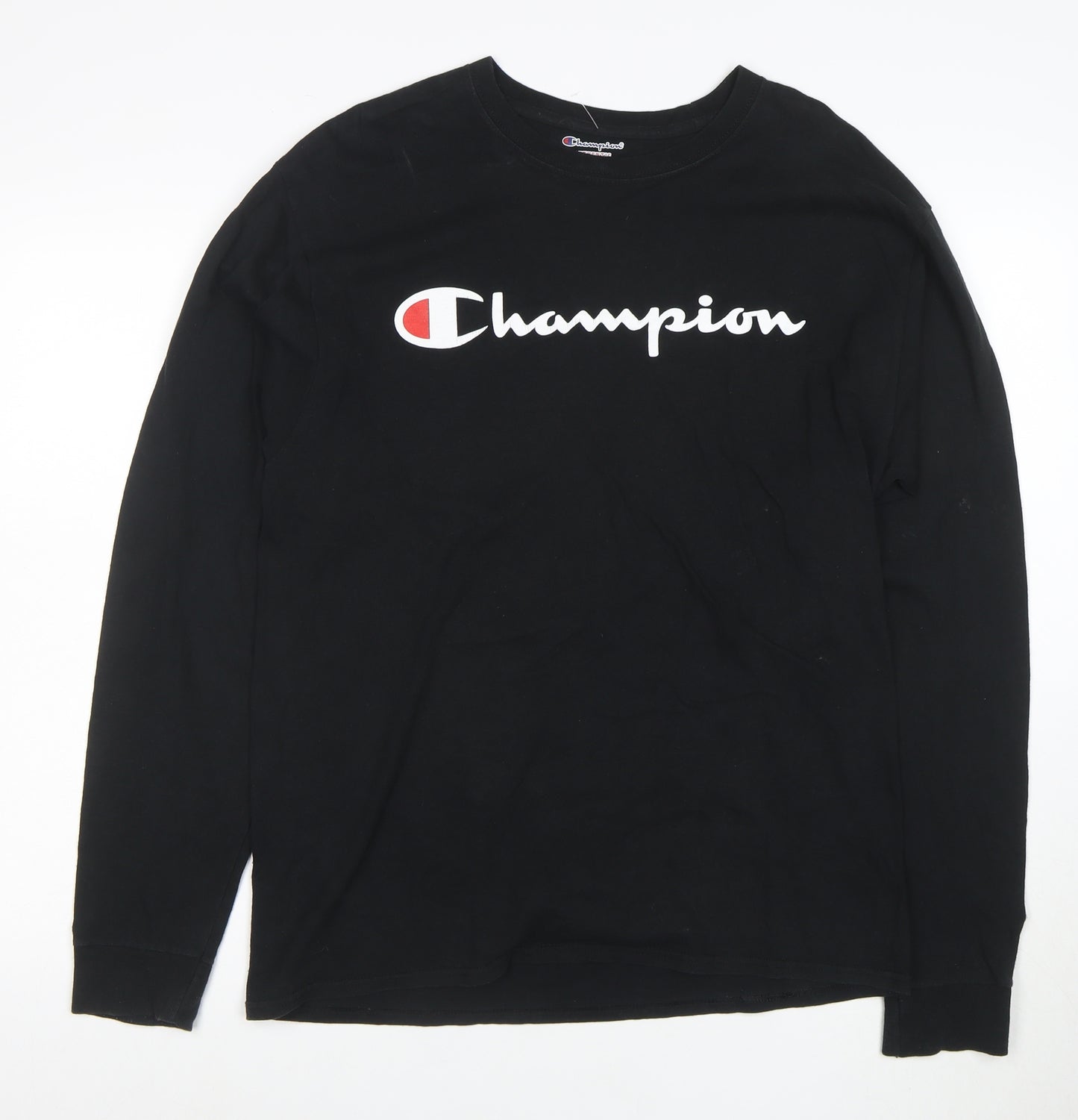 Champion Men's Black Long Sleeve Logo T-Shirt Size L